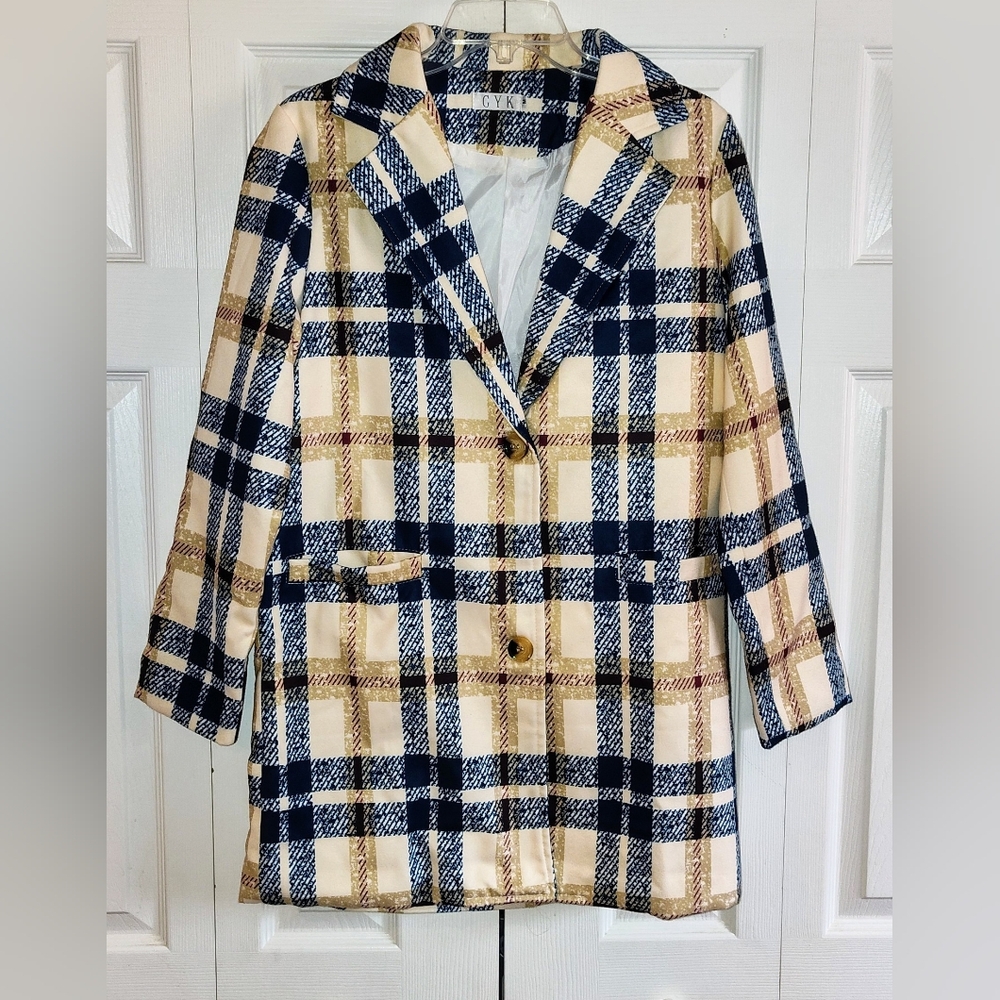 NWOT GYK Women’s Plaid Blazer Coat with Lapels, Sz. M. MSRP $110.